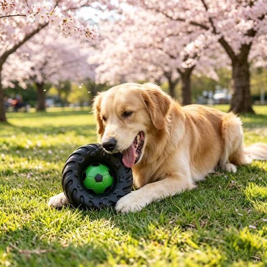 Football Tire Dog Chew Toy Built-in Squeaker Tennis Tire Interactive Puppy Toy Bite Resistant Pet Teething Boredom Toy