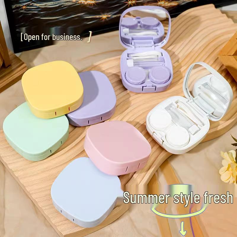 Tragbarer Macaron Kontaktlinsenbehälter mit Spiegel – Kompakt und stilvoll für Studentinnen