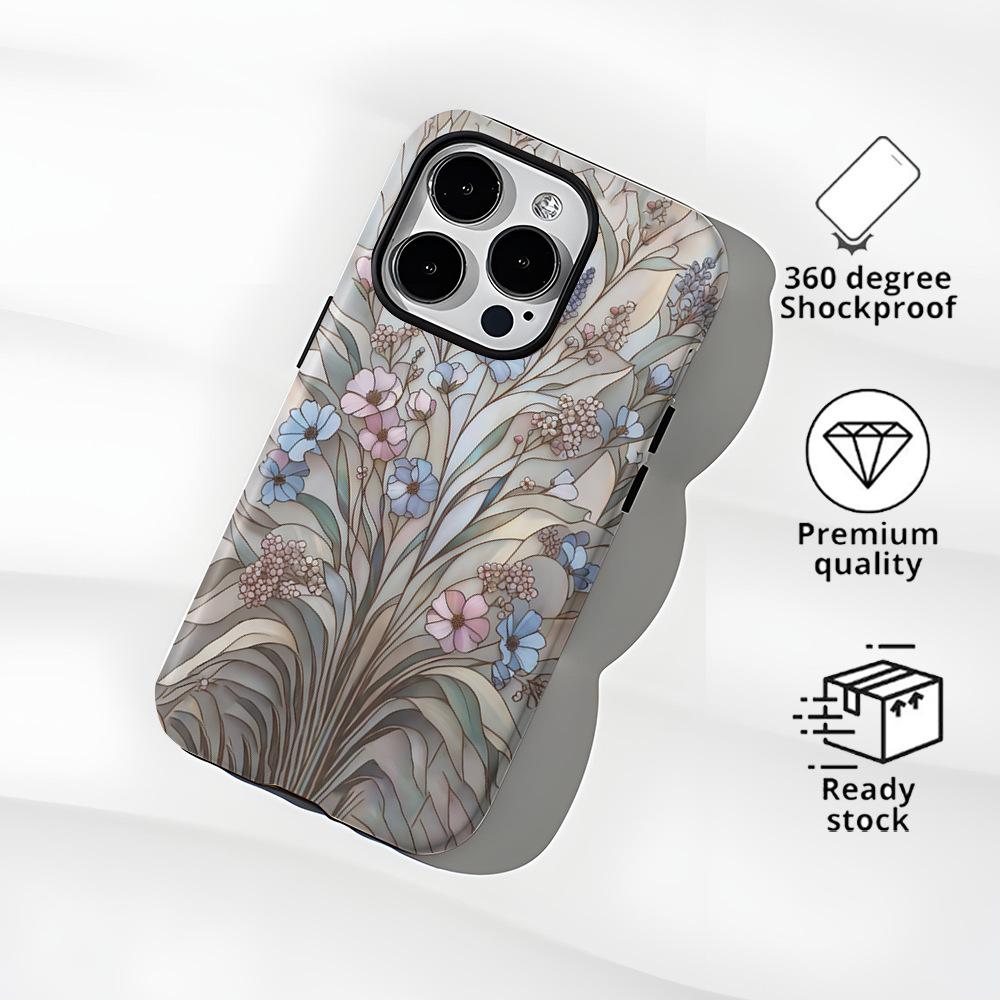 Popular retro wind color window flower mobile phone case iPhone16 anti-drop two-in-one film case Apple 17pm