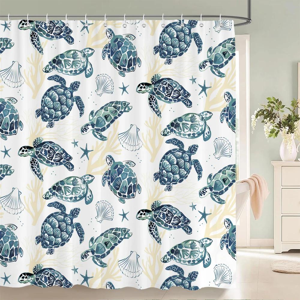 1 Pcs Cartoon Shower Curtain Cartoon Ocean Fish Style Printed Polyster Cloth Home Decoration Bathroom Curtain with Hooks