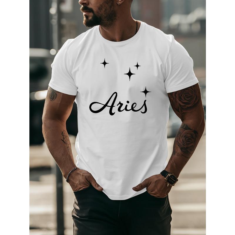 European Size Aries Men's Summer Short-sleeved T-shirts, Fashionable and Trendy Printed Men's Bottoming Shirts, Spring and Summer Round Neck Tops