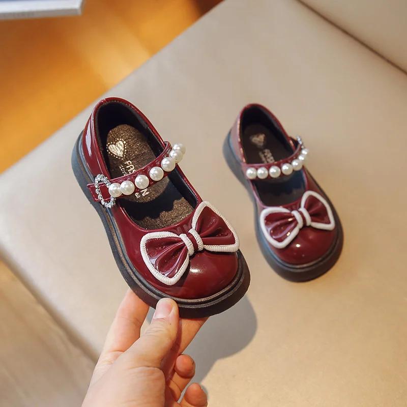 

Summer Fashion Cute Round Toe Square Heel Sandals Beaded Comfortable Bow Solid Color Casual Girls Light Small Leather Shoes 23