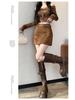 Women's Retro High-Waist Brown Suede A-line Mini Skirt - Spring/Autumn