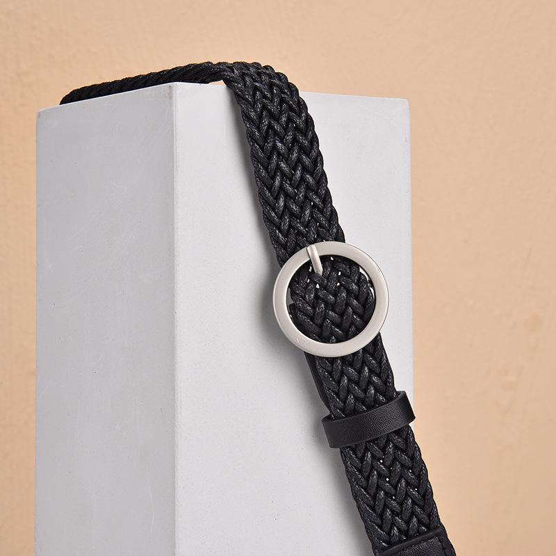 Wax Rope Woven Belt Women'S Non-Porous Belt Dress Jeans Belt