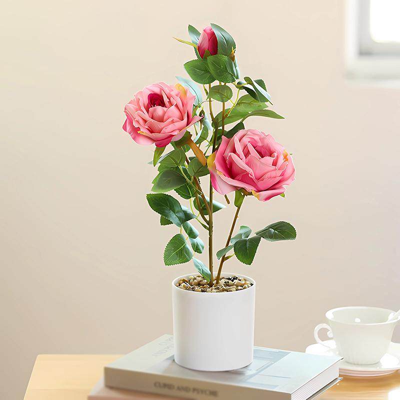 Artificial Rose Flowers Bonsai Fake Plant Potted Ornaments For Home Room Desktop Decoration Wedding Party Garden Floral Decors