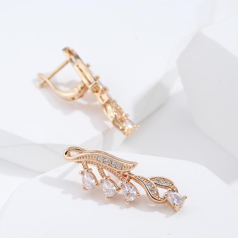 Rose Gold With Green Natural Zircon Long Dangle Earrings For Women Retro Ethnic Wedding Party Fine Jewelry