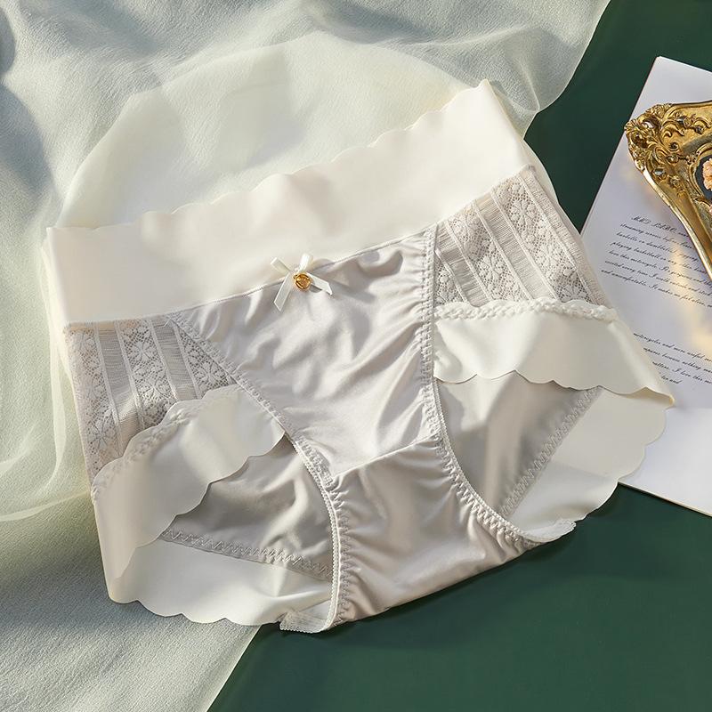 Women's Underwear Satin Sexy High Waisted Briefs Cinched Ice Silk Wavy Edge Lightweight Cotton Crotch Triangle Panties