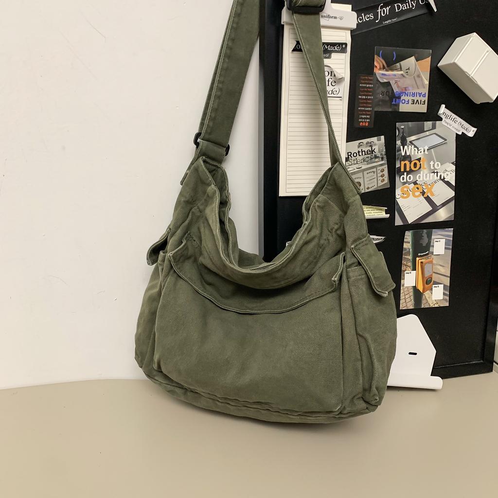 Washed Canvas Shoulder Bags Large Capacity Cott Biker Bags Korea Style Cloth Satchels Women 100% Cott Pastoral Tooling Bags