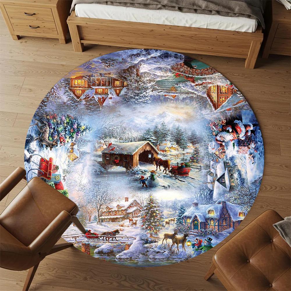 1 Stück Weihnachts-, Wintermotiv Runde Büroteppiche, Runde Teppiche unter Stühlen für Wohnzimmer, Schlafzimmer, Badezimmer Dekoration Teppich 091803