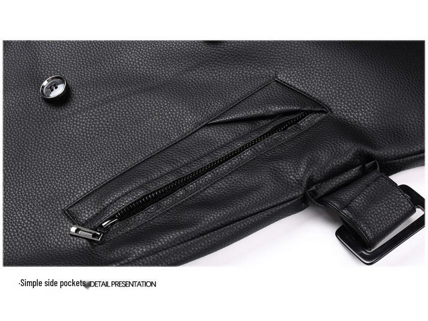 Trench-coat double boutonnage en cuir de mouton pour homme, Mi-mollet, Doublé velours