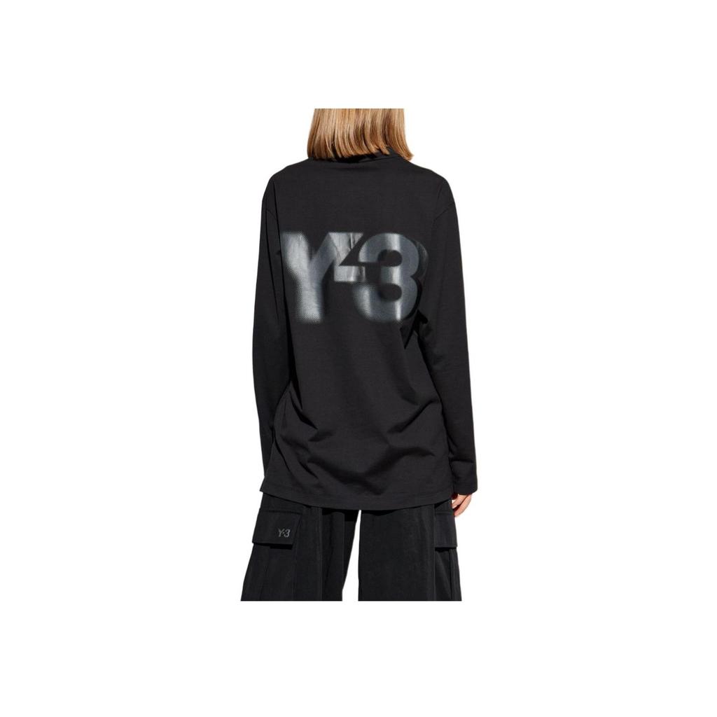 Y-3 Letter And Number Print Crew Neck Long Sleeve T-Shirt Unisex Tops Black JE9280