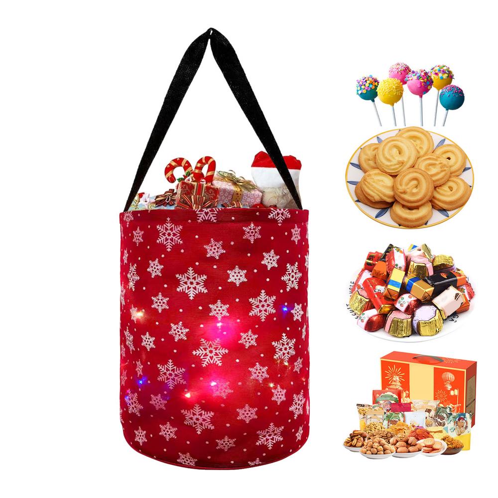 Светодиодное ведро на Хэллоуин Многоцелевое многоразовое ведро для угощений Полиэстер Многоцелевое многоразовое ведро для угощений Светящийся рождественский мешок для конфет