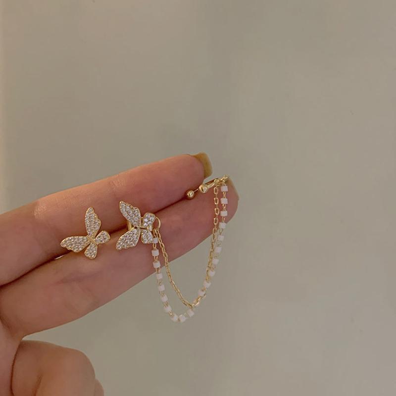 Boucles d'oreilles papillon élégantes et mignonnes en strass coréen pour femmes filles mode chaîne en métal zircon cadeaux