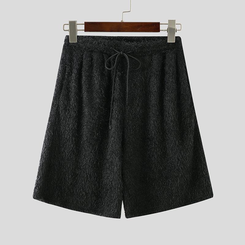 

INCERUN Мужские свободные меховые шорты с эластичной резинкой на талии, повседневные пушистые брюки-капри 3XL чёрный