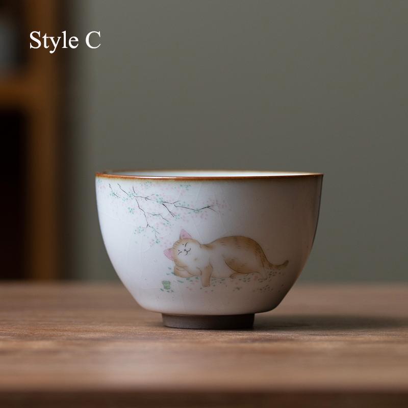 LUWU ceramic teacup cute cat chinese tea cup drinkware