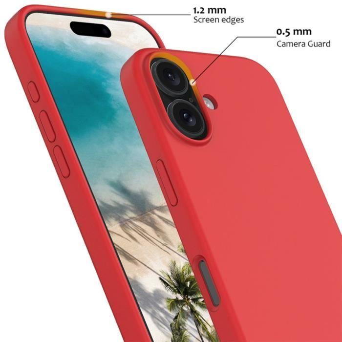 Case with 2 Tempered Glasses for iPhone 16 Plus, Matte Red Shockproof Slim Silicone Protection