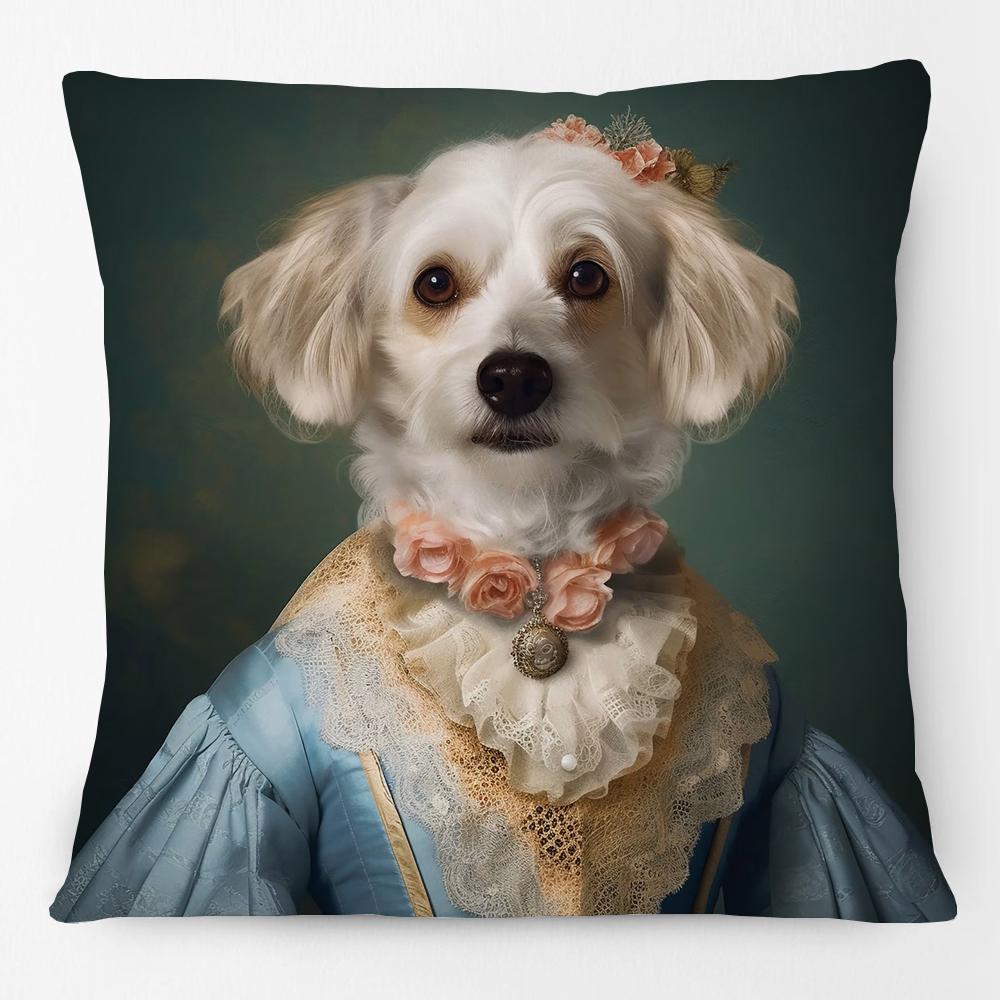 Renaissance Katze Malerei Cavalier King Charles Spaniel Malteser Hund Druck Kissenbezug Kissenhülle