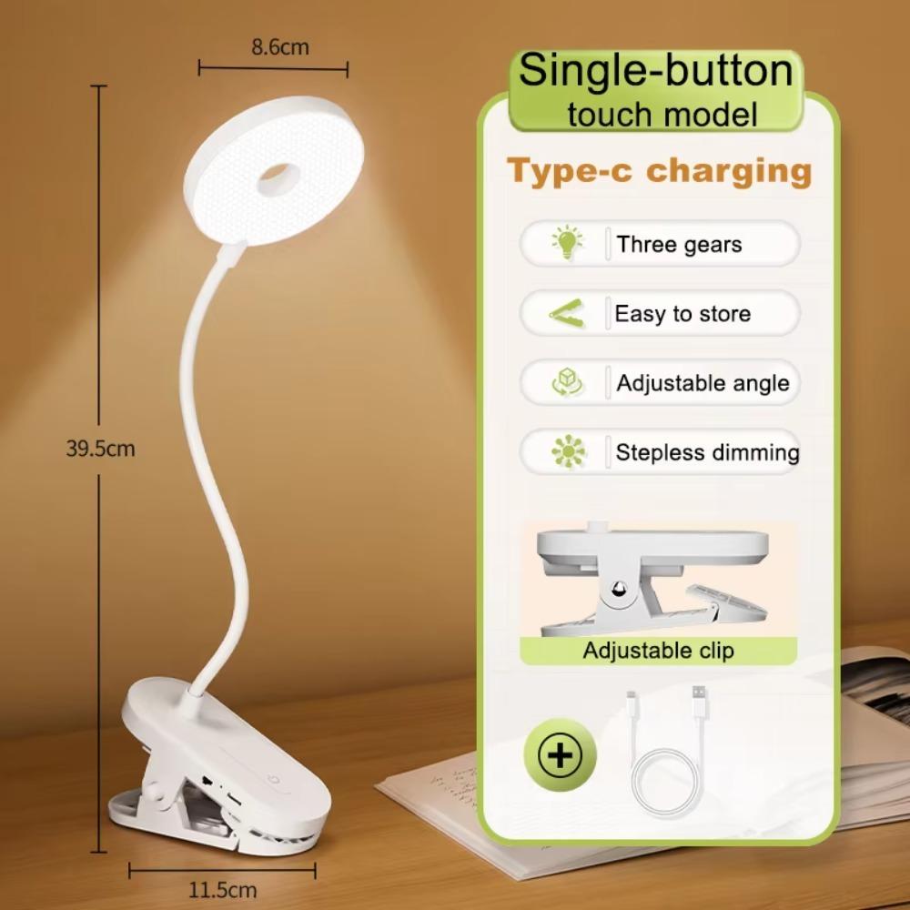 Durable Clip-On Desk Lamp Portable 1200 Mah LED Lamp Eye Protection Timed Stepless Dimming Book Light Home Office