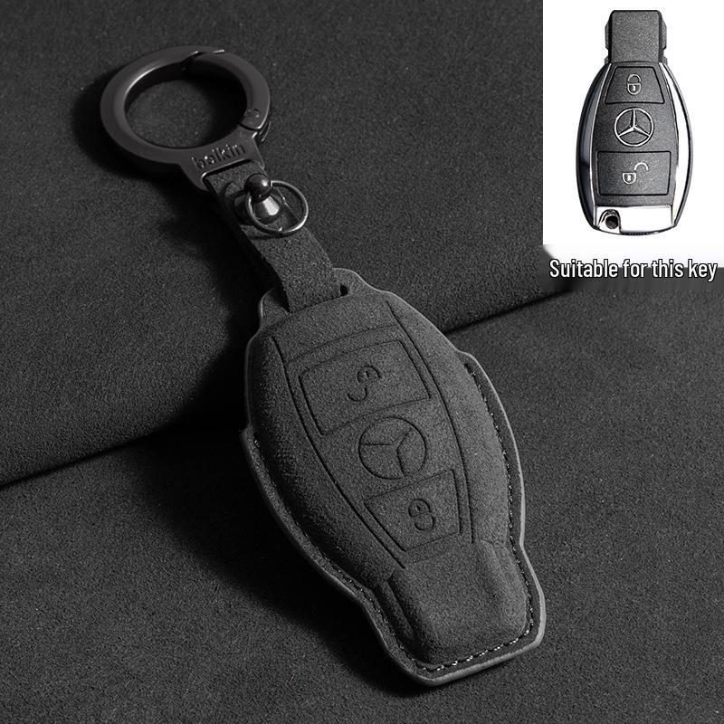 Mercedes Key Case with Alcantara, Compatible with E-Class, S-Class, C-Class, B-Class, GLC, GLB—Full Coverage Protection