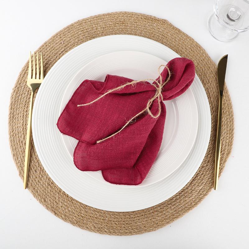 4PCS Pure Cotton Napkins Ins Style French Lock Edge Napkins Party Western Table Towels Decoration Fabric (Without Hemp Rope)
