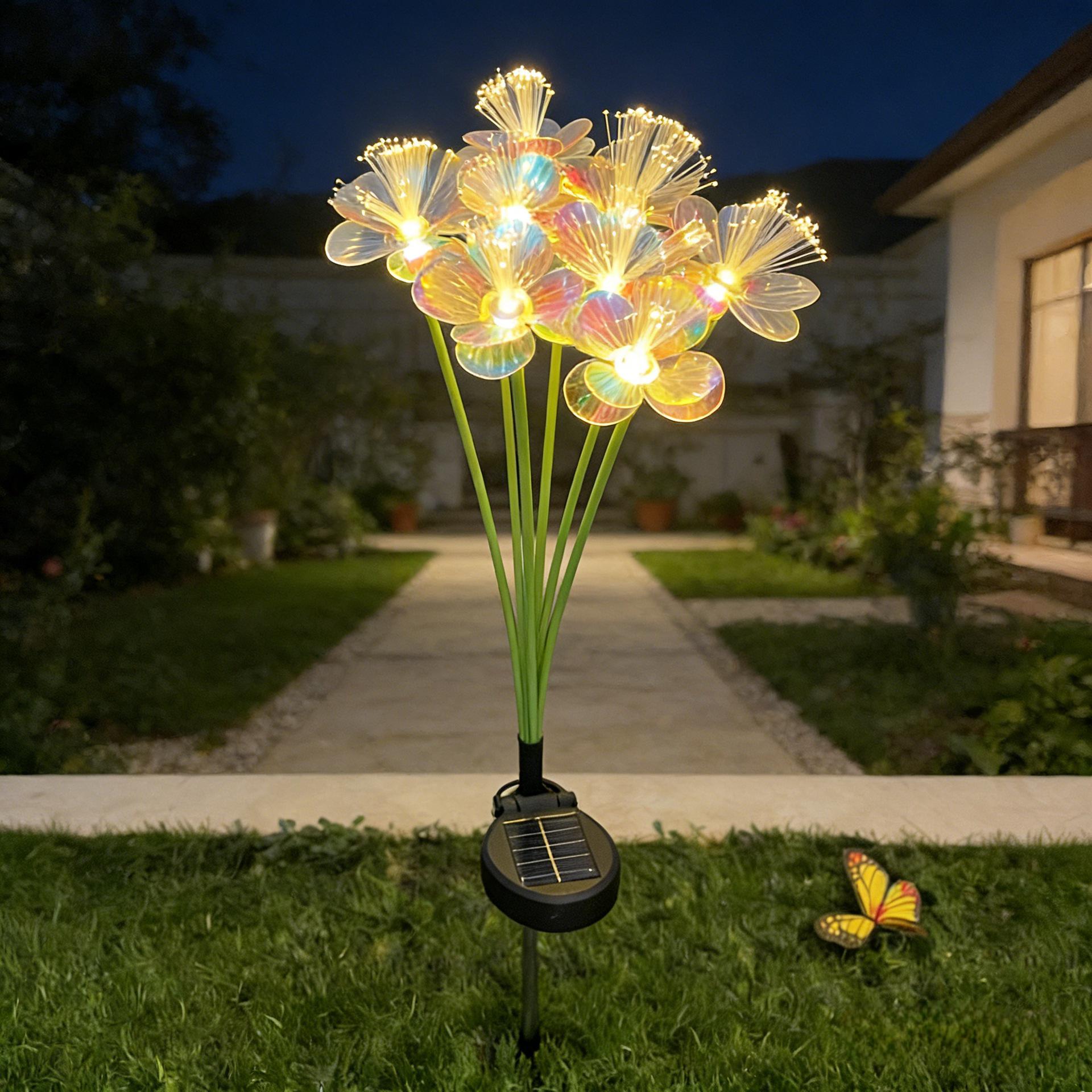

Stainless Steel LED Solar Courtyard Light - Waterproof Outdoor Fiber Optic Flower Ground Plug for Villa Garden Atmosphere 6 Warm Light Heads
