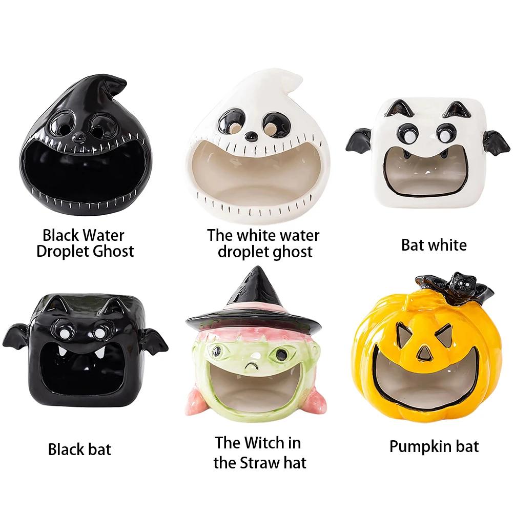 Candle Lights Holder Kawaii Ceramic Ghost Candlestick Halloween Scary Atmosphere Ornaments Party Desktop Decoration Props Gift