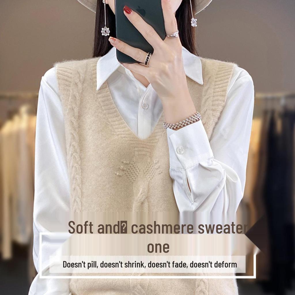 Women's V-Neck Knit Sweater Vest - Sleeveless, Loose Fit, Autumn/Winter Fashion