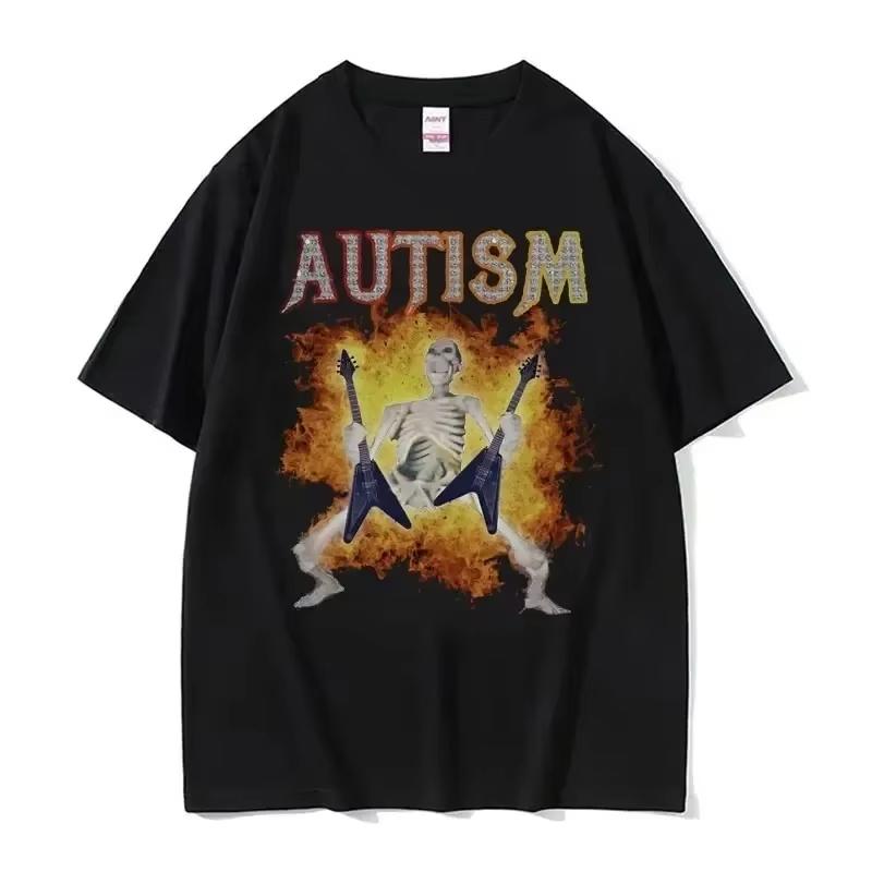 Autistic Funny Skeleton Meme Graphic T Shirt Women Fashion Gothic Retro T Shirts O-Neck Oversized Short Sleeve T-shirt Unisex