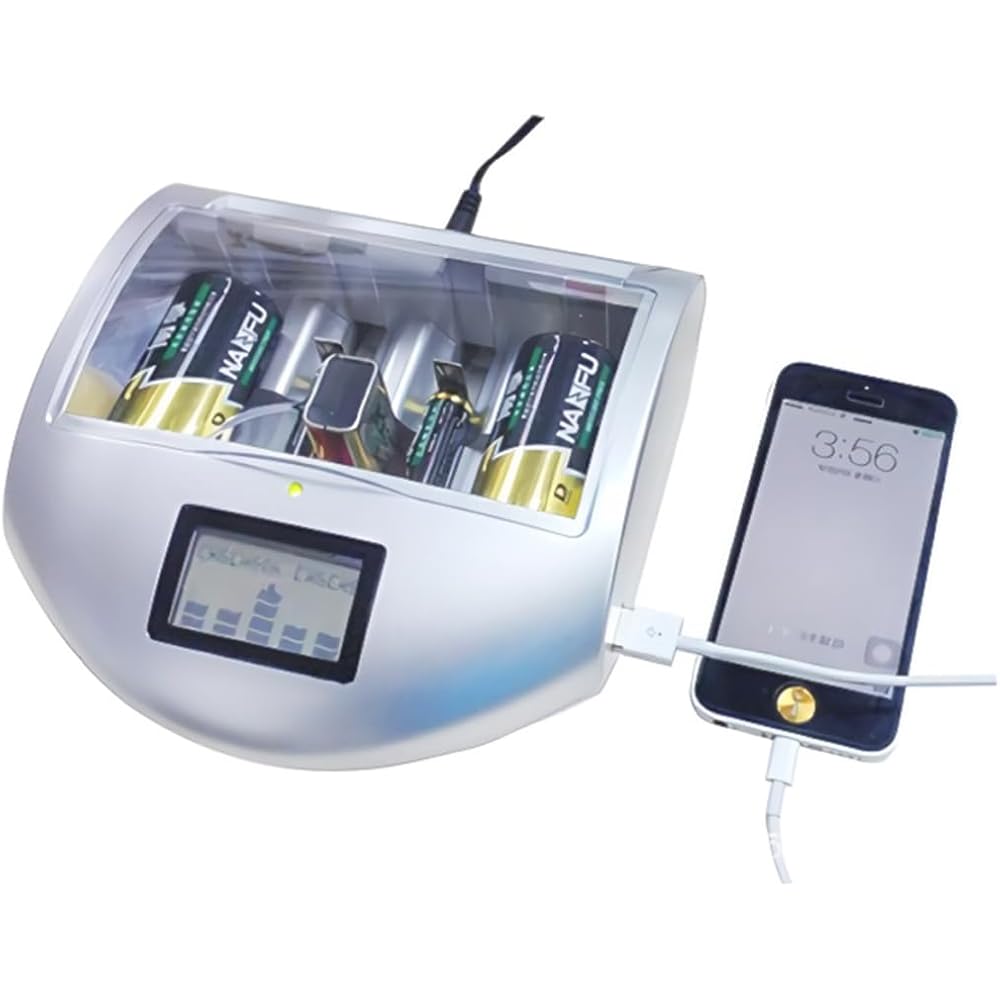 Battery Charger for AA, AAA, AAA, 9V Ni-MH, Ni-Cd, Alkaline Batteries, with USB Port, Disposable/Reusable, LCD Display, Multi-Charger
