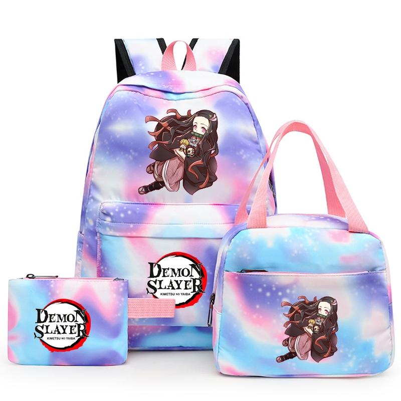 3ks/set Anime Demon Slayer Batoh pro dívky Chlapci Back To School Bag with Lunch Bag Student Bookbag Muži Ženy Cestovní taška Mochil