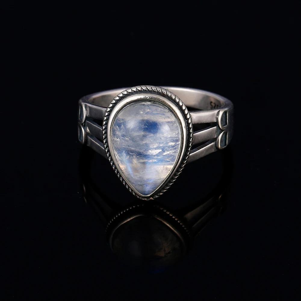 Okrągłe Owalne Duże Naturalne Kamienie Księżycowe Pierścionki Damskie Srebro S925 Pierścionki Prezenty Vintage Delikatna Biżuteria
