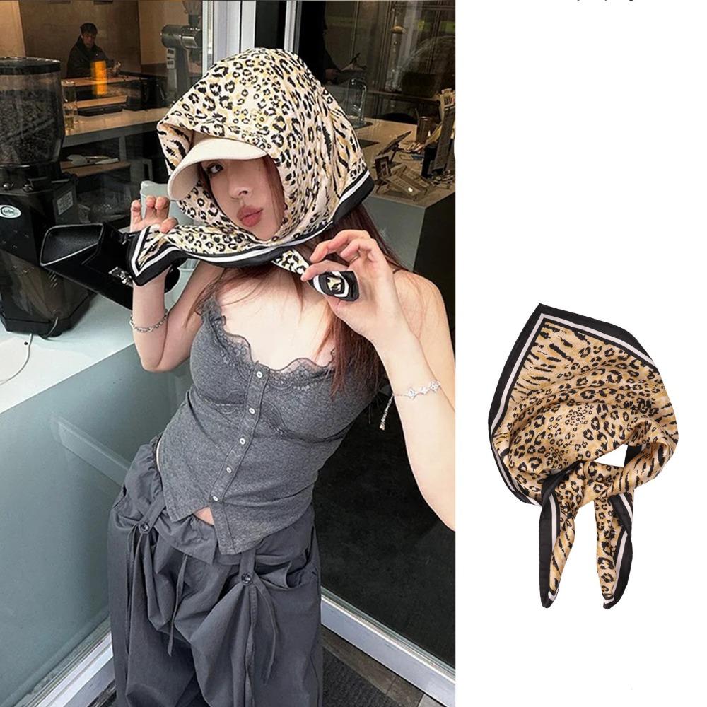 

Soft Leopard Print Hair Scarf Square Punk Bandana Exquisite Y2k Print Turban Music Festival Style2