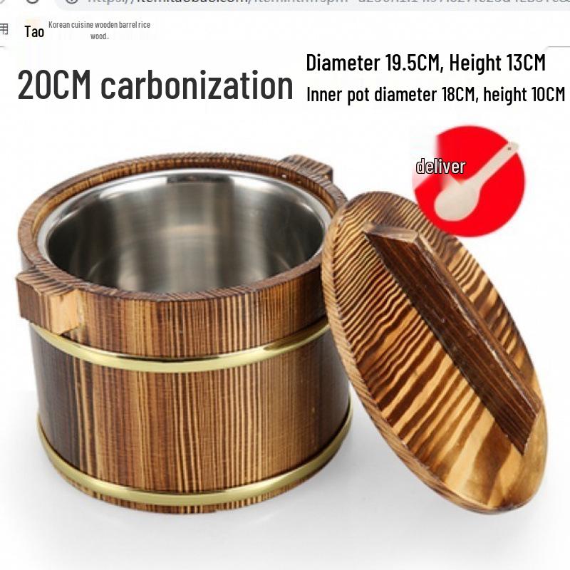 Wooden Rice Bucket with Lid: Insulated Serving Bowl and Spoon for Dining Table