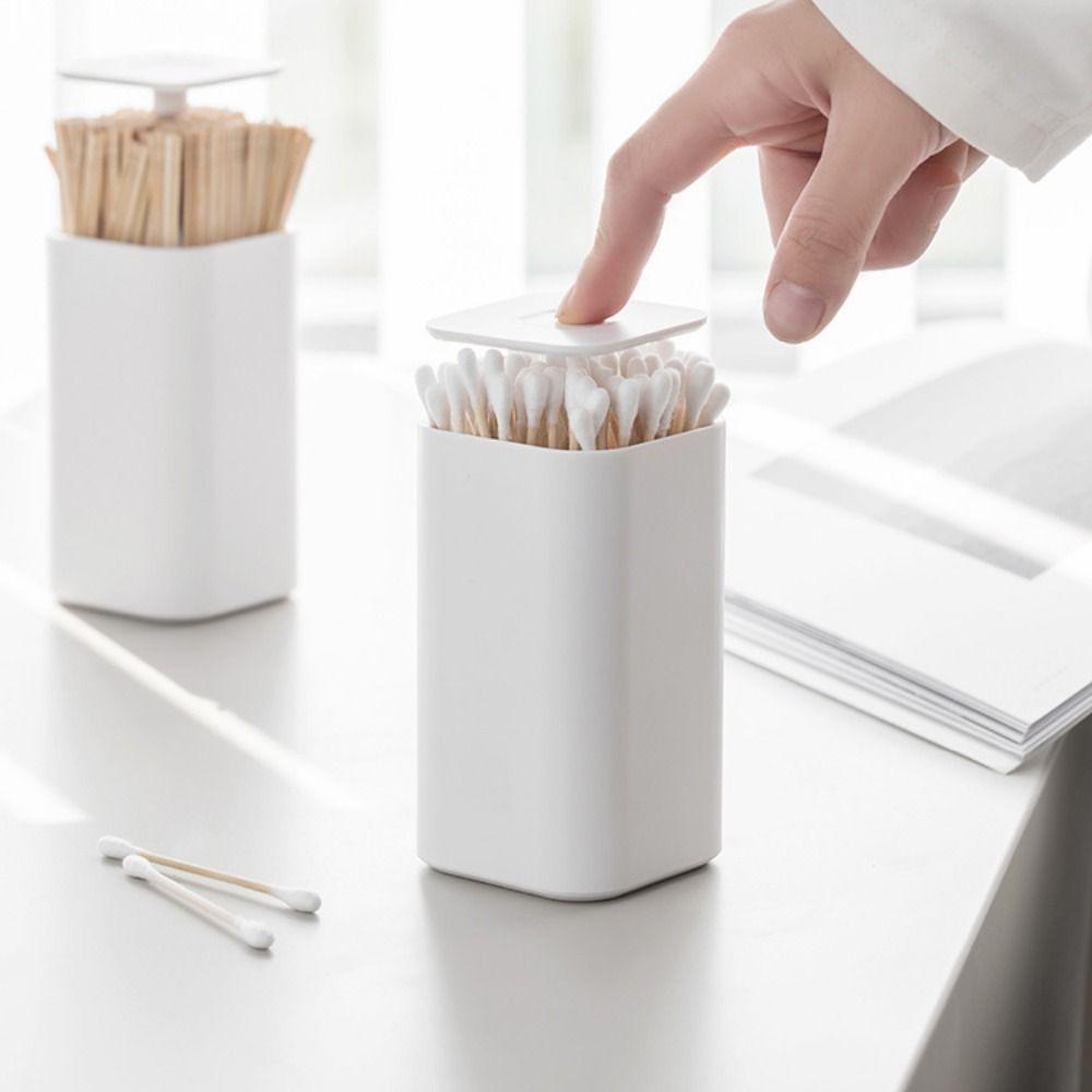 

Automatic Pops Up Cotton Swab Storage Case Spring Cover Toothpick Dispenser Home