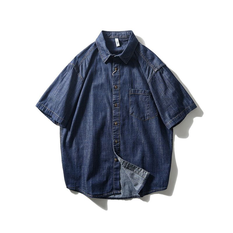American Retro Pure Cotton Workwear Denim Shirt Men Short Sleeve Thin Jacket for Summer Export Men's Casual Shirt