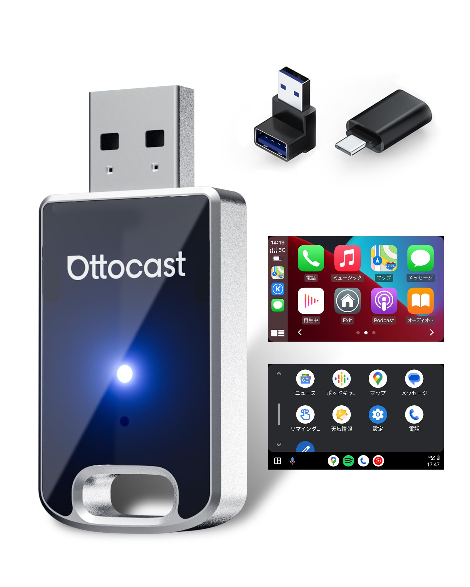 

Ottocast Mini OTTOCAST Mini 2025 Новейший беспроводной адаптер CarPlay и AndroidAuto, Автоматическое подключение, Совместимый 22D x 52W x