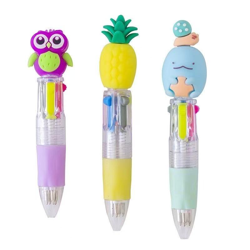 Cute Cartoon Four-Color Ballpoint Pen for Kids - Mini Student Back-to-School Stationery Gift