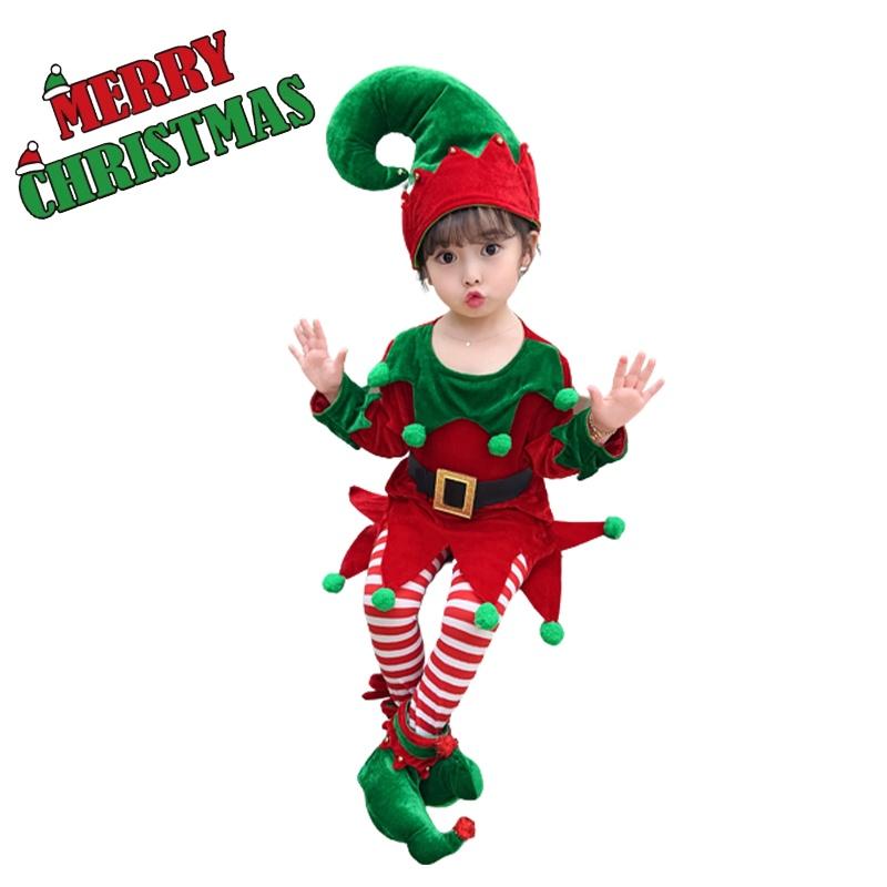 Velvet Boys Girls Christmas Elf Outfit Xmas Party Cosplay Set