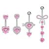 Set 4 Sexy Edelstahl Bauchnabelringe Pfirsichherz Schleife Rosa Zirkonia-Inlay für Damen. Süße Bauchnabelpiercings für Hochzeit/Party