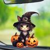 Flat Acrylic Halloween Surface Pendant With Cartoon Witch Cat Design Pumpkin