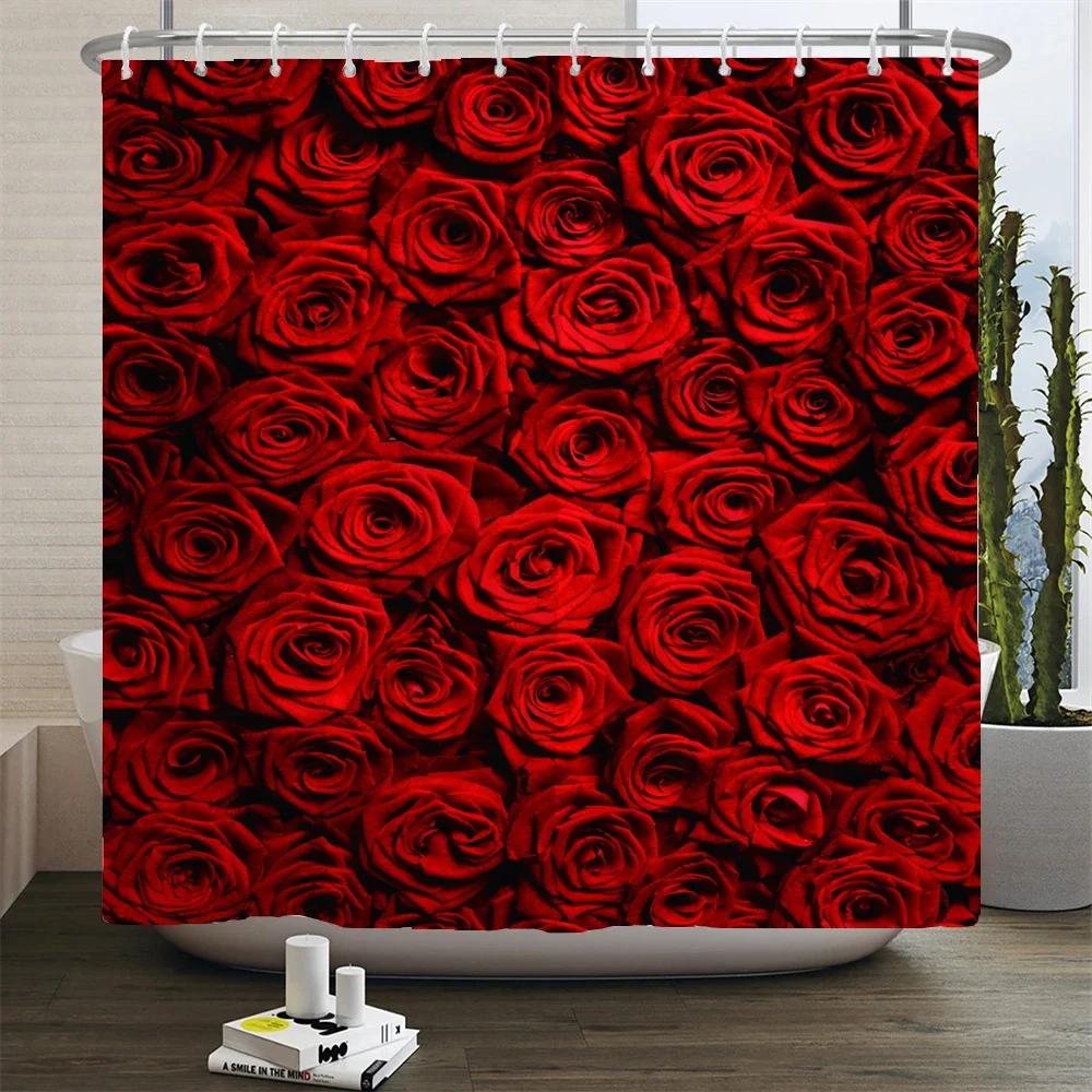 Floral Tulip Printing Flower Shower Curtain Waterproof Polyester Fabric Bathroom Curtain With Hooks 180x180cm Decorative Curtain