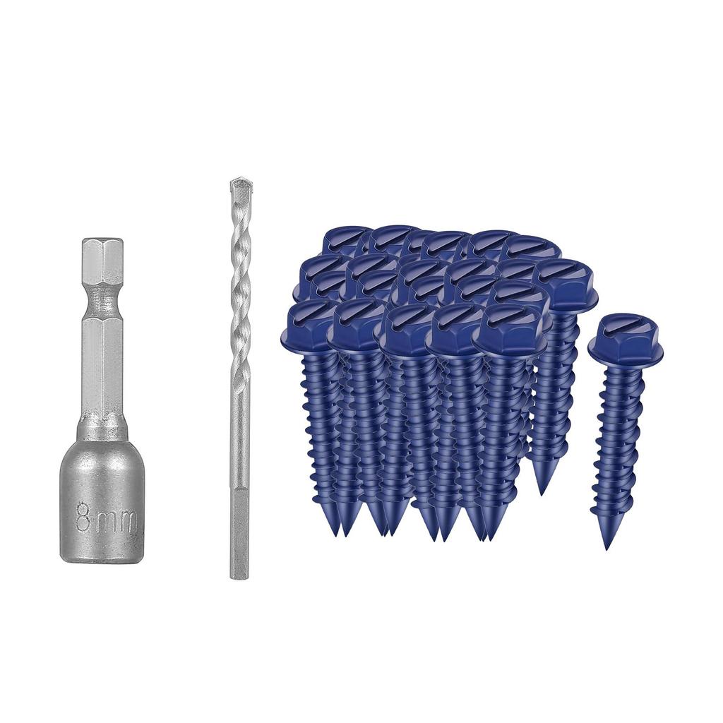 40Pcs Concrete Screws Anchors Bolts,Slotted Hex Flange Head Self Tapping Masonry for