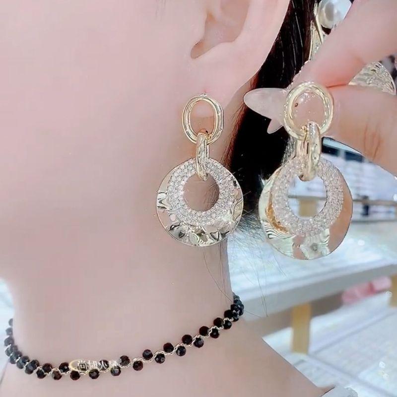 Diamond Hoop Earrings from Europe and America, 2026 New Trendy Style, Popular Influencer Metal Earrings with Silver Needles, Unique Ear Accessories