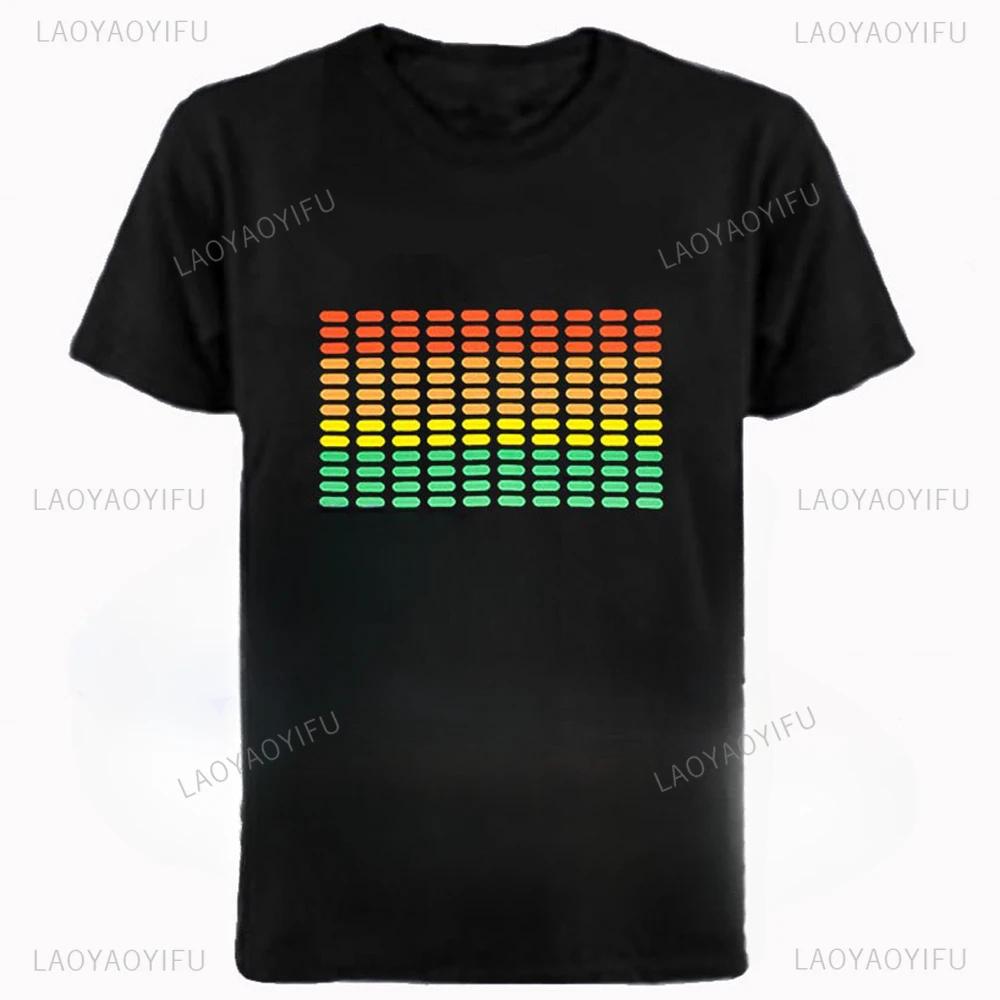 Equalizer lights flashing music Fun graphic print trend Casual fashion Summer Men women universal crew neck short sleeve Tshirt