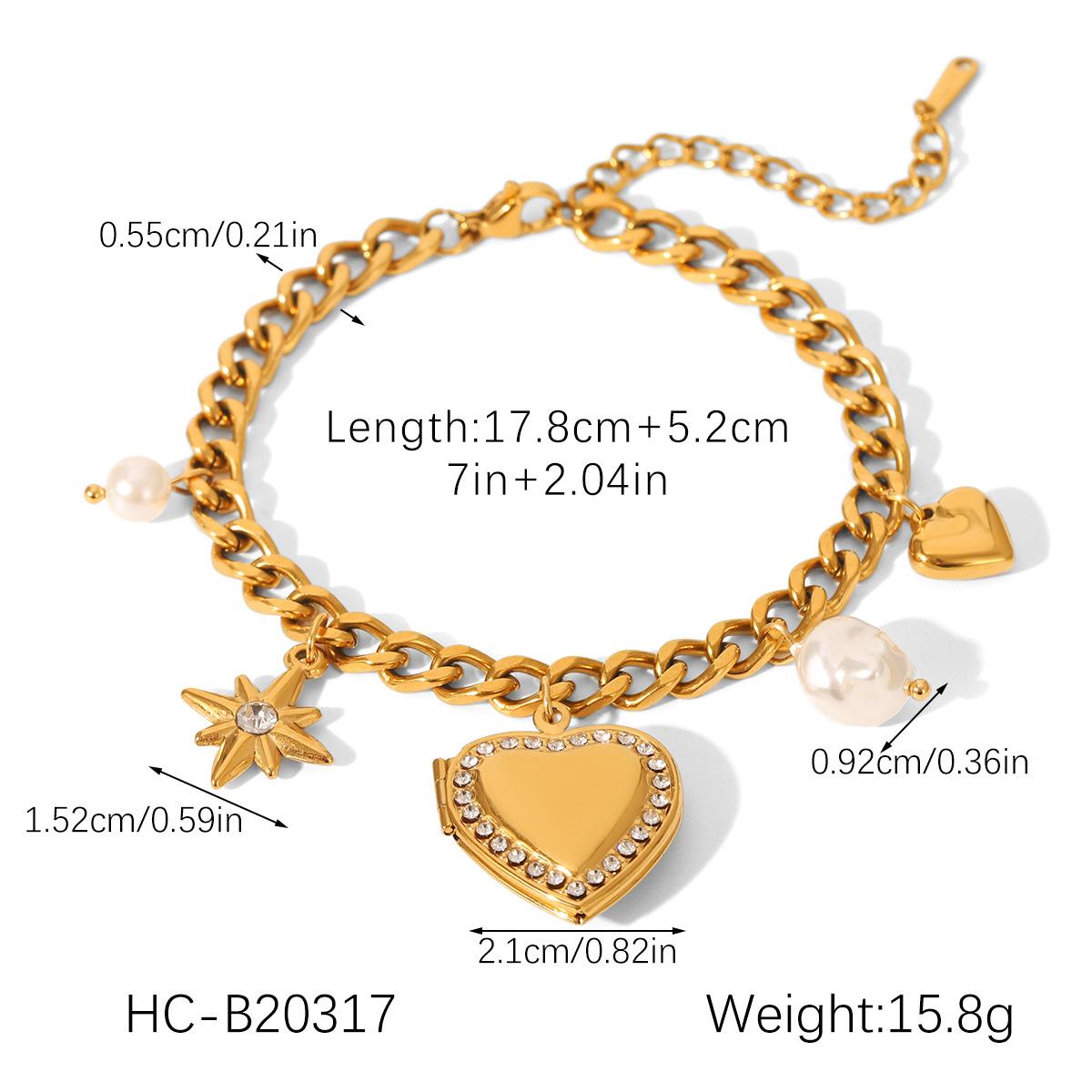 

Cuban chain diamond-encrusted heart eight-pointed star pendant bracelet, unique trendy jewelry