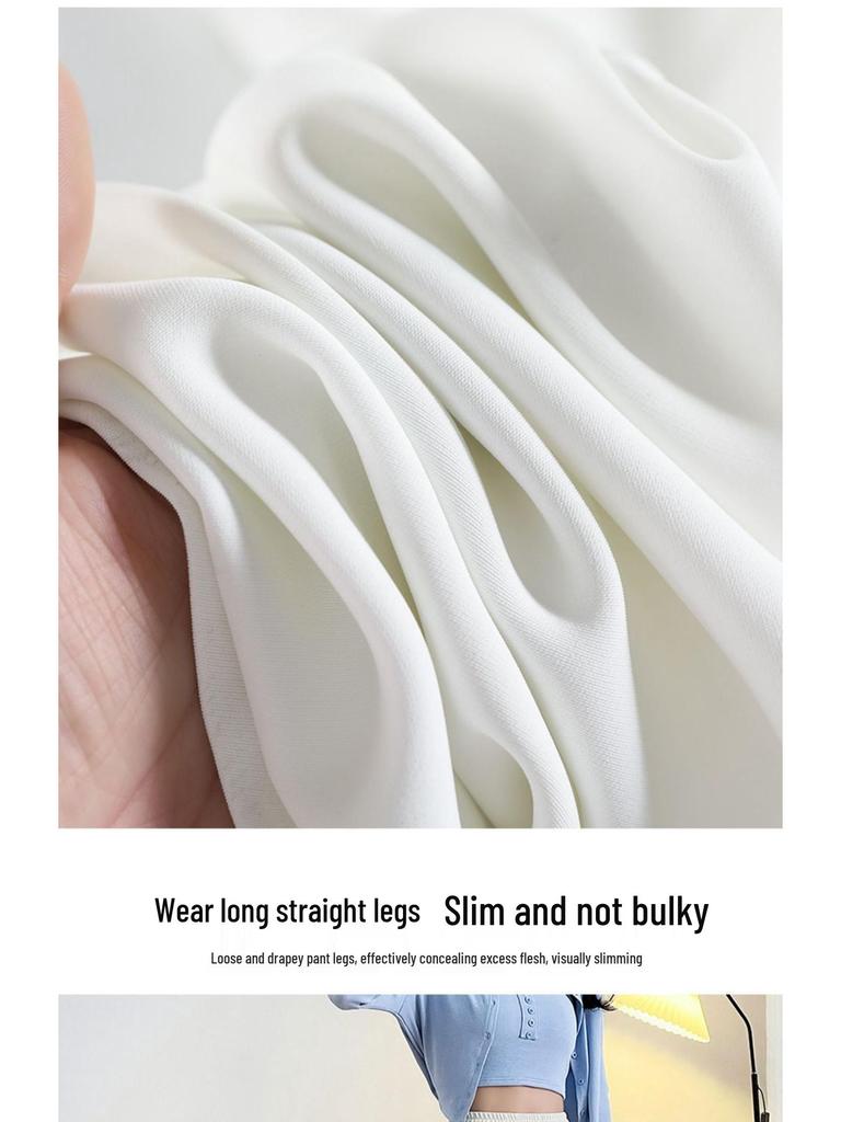 2025 Spring Plus Size High Waist Flared Petite Suit Pants - Slimming Drapey Casual Women's Slit Trousers