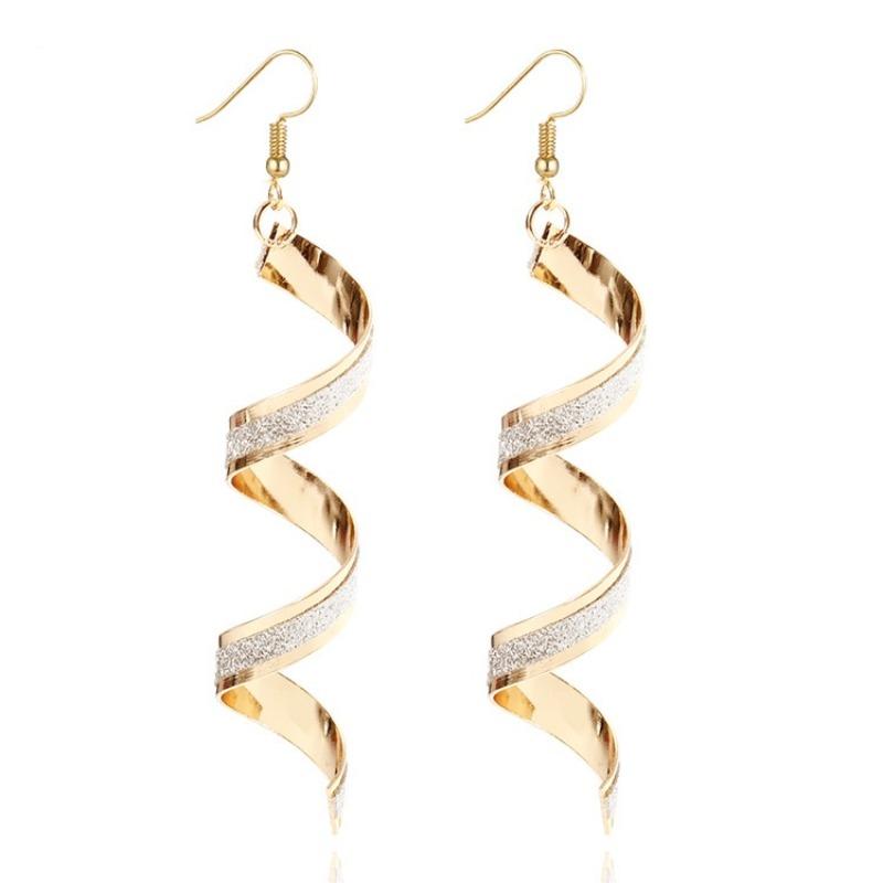 

Retro Twist Spiral Beaded Long Drop Earrings with Glitter Trim золотий