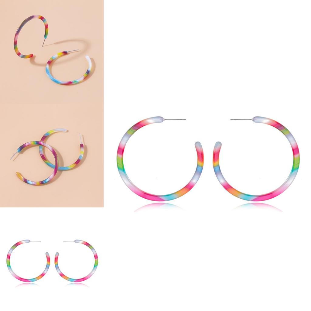 European American C-shaped Rainbow Acrylic Earrings Vibrant Alloy Jewelry