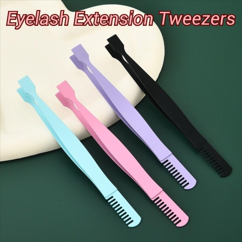 5pcs Flat Mouth Eyelash Extension Tweezers with Comb Lash Tweezers Women