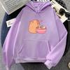 Cute Capybara Eating Ramen Hoodies Kawaii Cartoon Graphic Printing Sweatshirts Winter Hooded Pullovers Sudaderas Para Mujer Girl